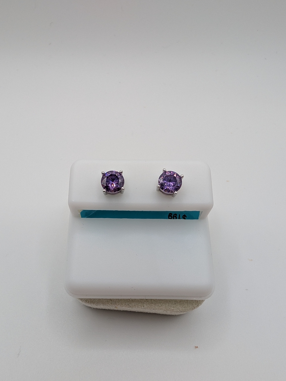 Sterling Silver 6mm Amethyst CZ Stud Earrings 1.56 CTTW